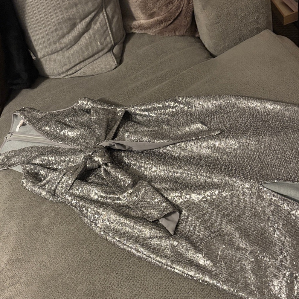 Silver Sequin Wrap Dress